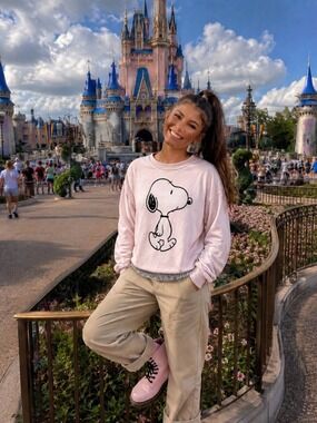 Peanuts Snoopy Comic Strip Raglan Sweatshirt Womens S Pink Long Sleeve 2015